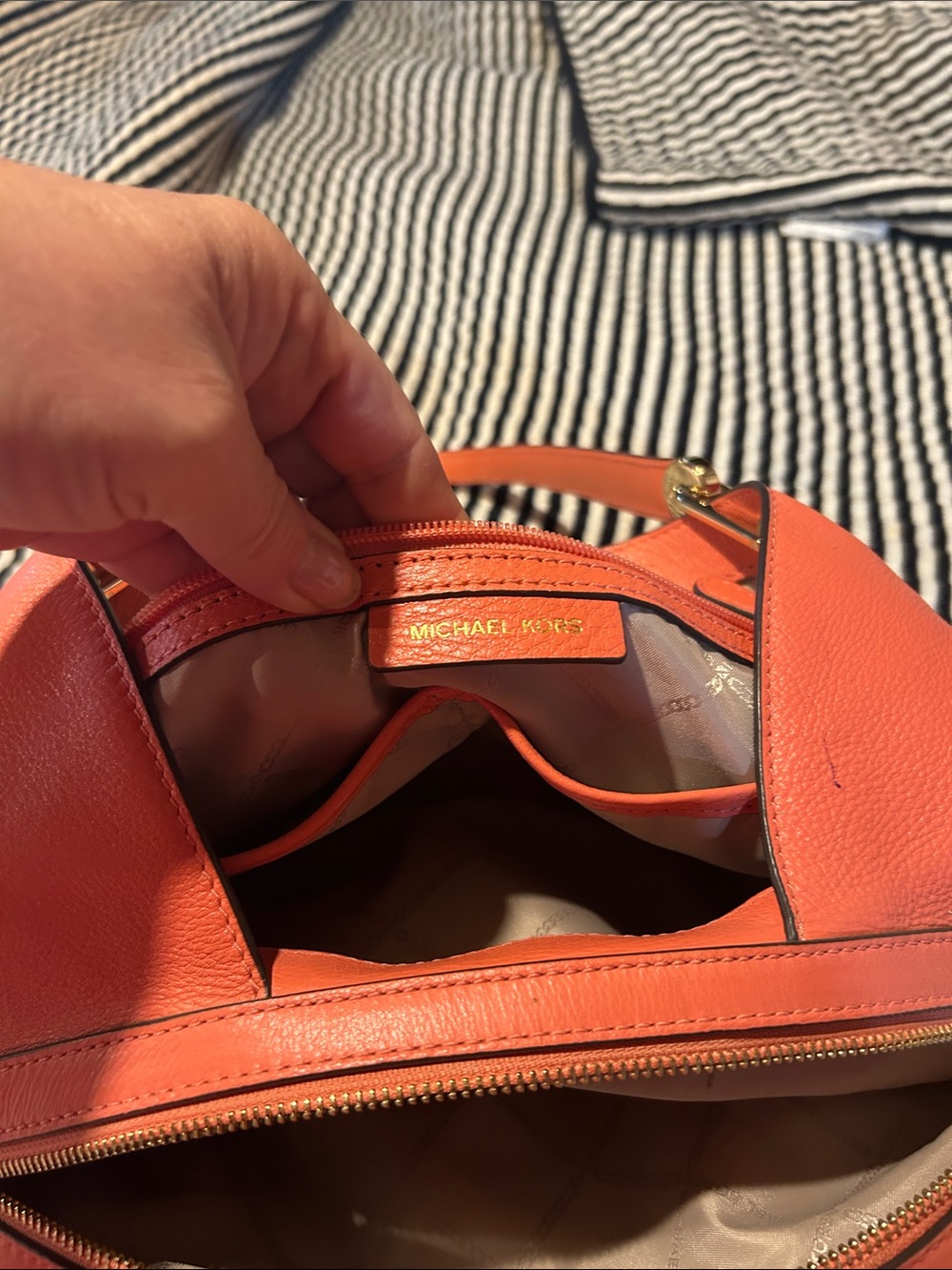 Michael Kors Coral-Peach Leather Shoulder Bag - Picture 9 of 13